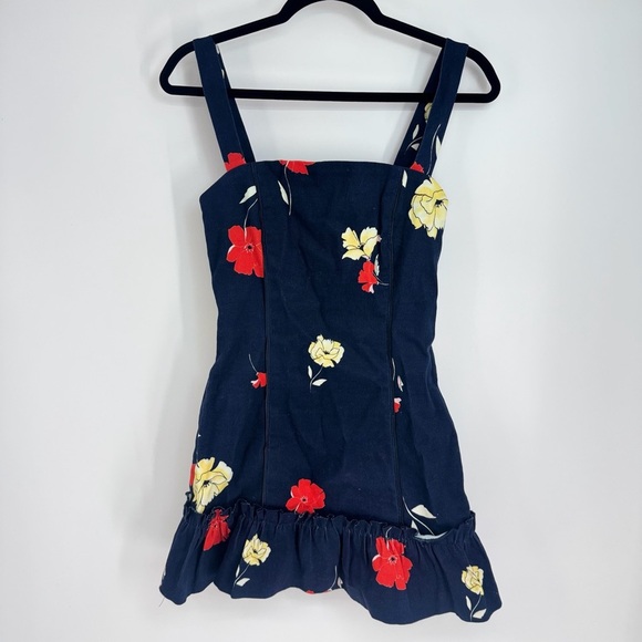 N/Nicholas Floral Zip Up Panel Denim Mini Ruffled Hem Dress - Picture 1 of 6